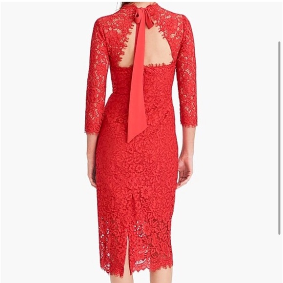 J.CREW RED SHEATH LACE LONG SLEEVE BACK TIE CUTOUT SIZE 4 - Picture 4 of 6